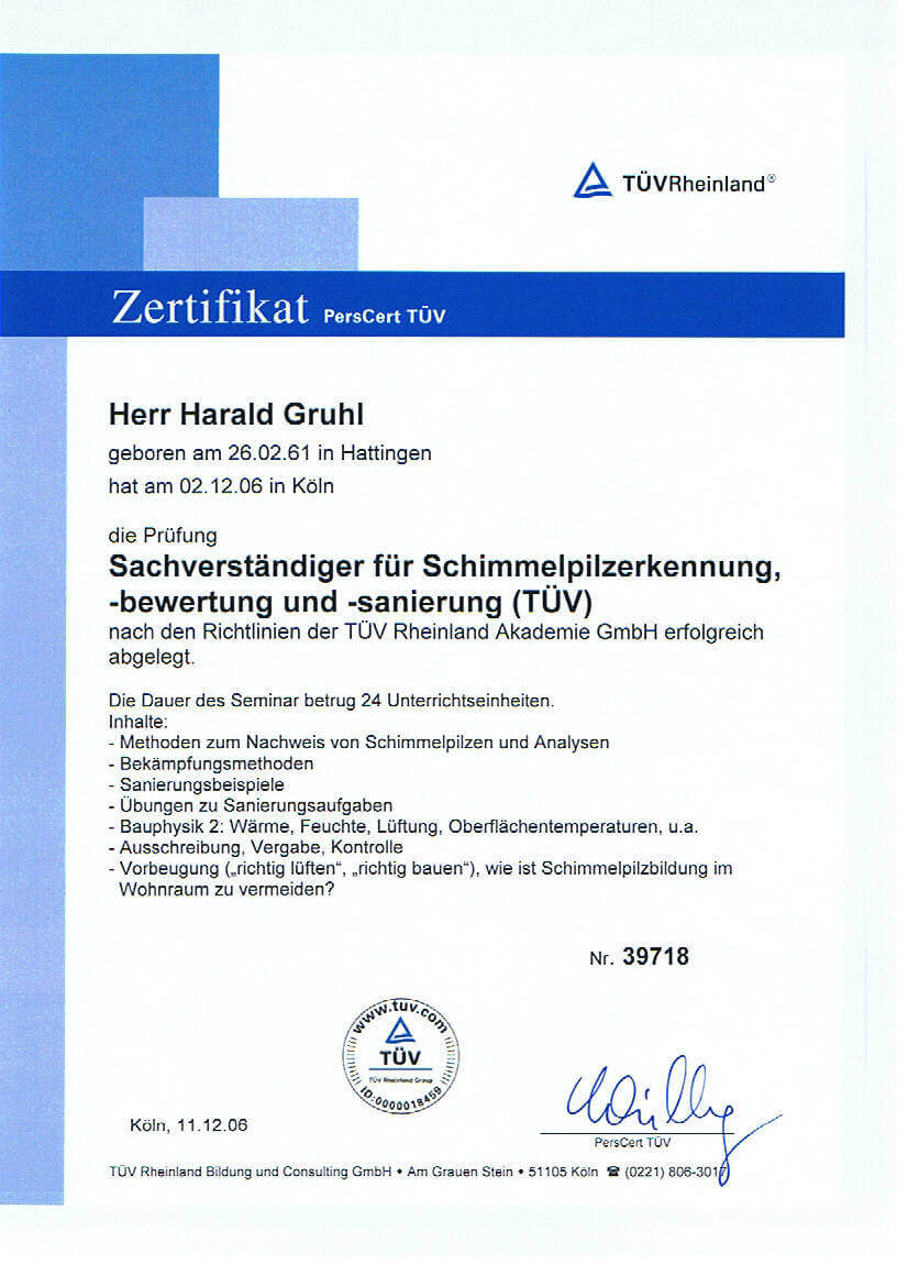 TÜV-Zertifikat Harald Gruhl